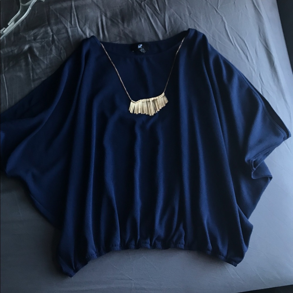 IZ Byer Navy Blue Cold Shoulder Blouse